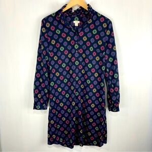 J. Crew Printed Pattern Pleated Collar Long Sleeve Pullover Popover Mini Dress 2
